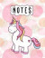 Notes: Happy White Unicorn On Pink Circles Pattern, Large Wide Ruled Notebook For Kids, 110 Pages, 8.5' x 11', For Keeping No