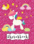 Sketchbook: Cute White Unicorn & Rainbow on Pink Glitter Effect Background, Large Blank Sketchbook for Girls, 110 Pages, 8.5' X 11