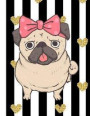 Notebook: Cute Pug Dog, Black Stripes & Gold Hearts, Composition Notebook, Large Size - Letter, Wide Ruled