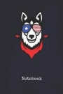 Notebook: Siberian Husky U.S. Blank Writing Journal Patriotic Stars & Stripes Red White & Blue Cover with Wide Ruled Lined Paper