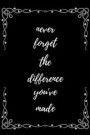 Never Forget The Difference You Have Made: Funny Novelty Appreciation Thank You. Retirement, End of Year Inspirational Journal Gift