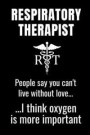 Respiratory Therapist - People Say You Can't Live Without Love...I Think Oxygen Is More Important: Funny Appreciation Gift Notebook Journal For Respir