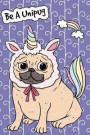 Journal Notebook For Dog Lovers Unicorn Pug - Mauve: 110 Page Plain Blank Journal For Drawing, Writing, Doodling In Portable 6 x 9 Size