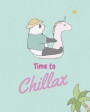 Time to chillax.: Cute cartoon panda notebook, notepad journal or blank book. Adorable cool hand drawn relaxing panda illustration featu