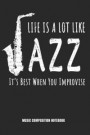 Music Composition Notebook: Life Is a Lot Like Jazz It's Best When You Improvise: Music Staff Notebook for Musicians, Students, Composers and Song