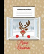 Merry Christmas Composition Notebook: Red Nose Reindeer with White Window Wide Ruled Note