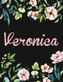 Veronica: Personalised Notebook/Journal Gift For Women & Girls 100 Pages (Black Floral Design)