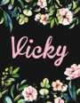 Vicky: Personalised Vicky Notebook/Journal for Writing 100 Lined Pages (Black Floral Design)